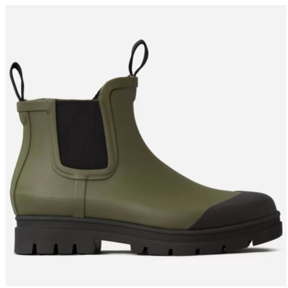 Everlane The Rain Boot Forest Green Black Chunky Chelsea Ankle Rain Boots - Picture 6 of 15